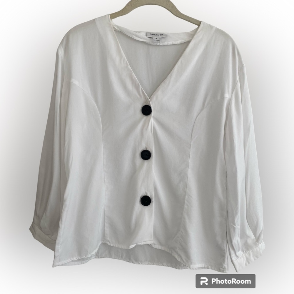 FRANK & Oak 100% Cotton White Button Down Long Sleeve Blouse Size M
